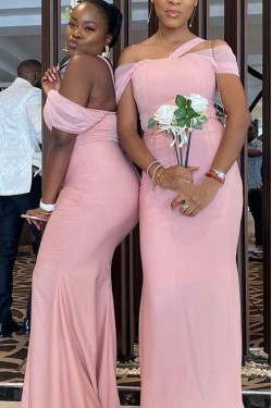 Long Pink Mermaid Chiffon Floor Length Bridesmaid Dresses 902213