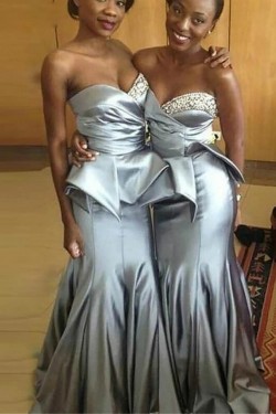 Long Mermaid Sweetheart Silver Bridesmaid Dresses 902214