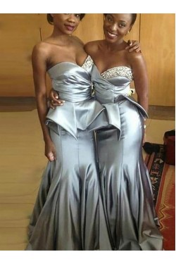Long Mermaid Sweetheart Silver Bridesmaid Dresses 902214