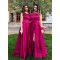 A-Line Fuchsia Satin Long Bridesmaid Dresses 902217