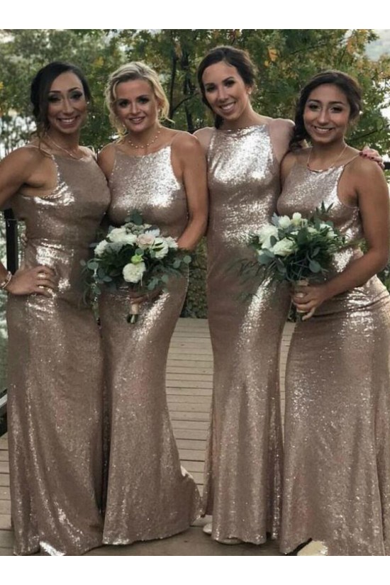 Long Mermaid Sequin Floor Length Bridesmaid Dresses 902221