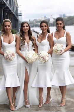Short White Mermaid Bridesmaid Dresses 902222