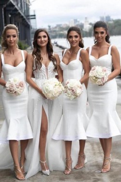 Short White Mermaid Bridesmaid Dresses 902222