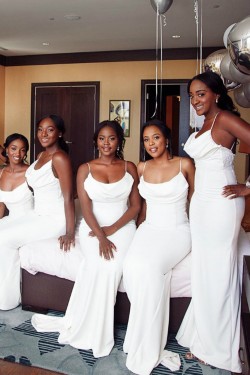 Long White Mermaid Spaghetti Straps Bridesmaid Dresses 902224