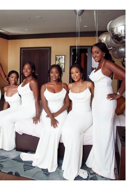 Long White Mermaid Spaghetti Straps Bridesmaid Dresses 902224