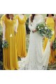 Long Yellow Chiffon V Neck Floor Length Bridesmaid Dresses 902232