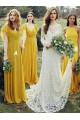 Long Yellow Chiffon V Neck Floor Length Bridesmaid Dresses 902232