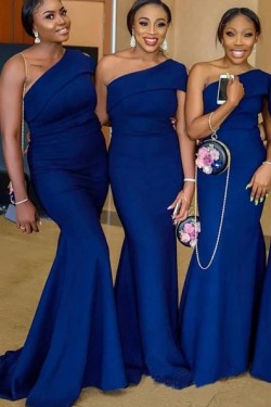 Long Royal Blue Mermaid One Shoulder Bridesmaid Dresses 902233