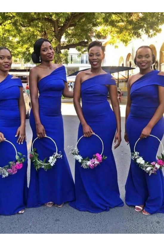 Long Royal Blue Mermaid One Shoulder Bridesmaid Dresses 902233