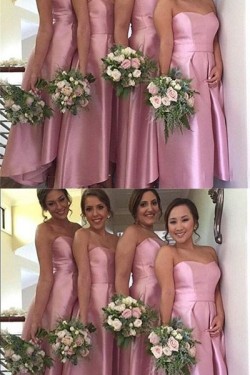 High Low Strapless Pink Bridesmaid Dresses 902235