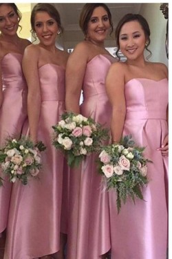 High Low Strapless Pink Bridesmaid Dresses 902235