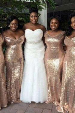 Long Mermaid Off the Shoulder Sequin Bridesmaid Dresses 902237