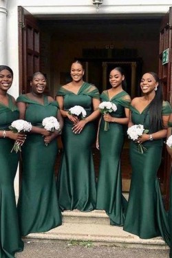 Long Green Mermaid Floor Length Bridesmaid Dresses 902239