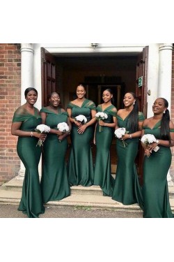 Long Green Mermaid Floor Length Bridesmaid Dresses 902239