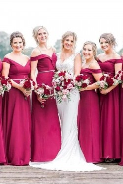 A-Line Off the Shoulder Long Bridesmaid Dresses 902241