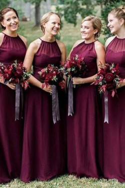 Long Grape Purple Chiffon Floor Length Bridesmaid Dresses 902242
