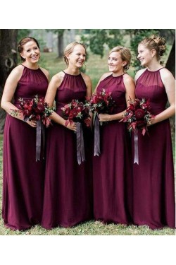 Long Grape Purple Chiffon Floor Length Bridesmaid Dresses 902242