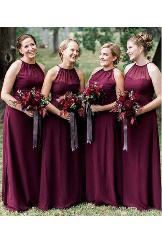 Long Grape Purple Chiffon Floor Length Bridesmaid Dresses 902242