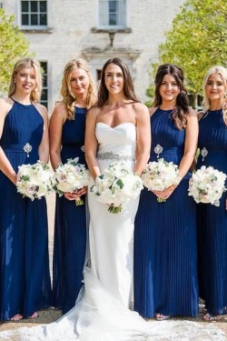 Long Royal Blue Chiffon Floor Length Bridesmaid Dresses 902243