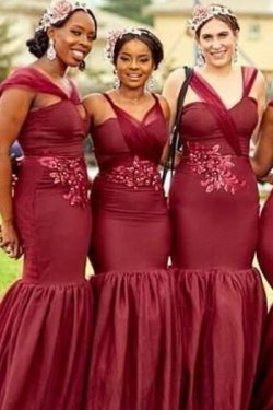 Mermaid Burgundy Long Bridesmaid Dresses 902245