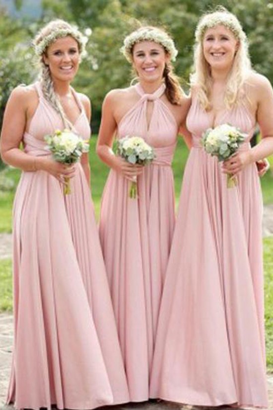 A-Line V Neck Long Bridesmaid Dresses 902246