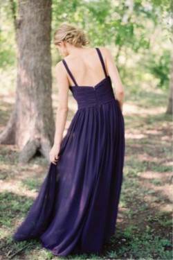 Long Navy Blue V Neck Chiffon Floor Length Bridesmaid Dresses 902248