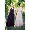 Long Navy Blue V Neck Chiffon Floor Length Bridesmaid Dresses 902248