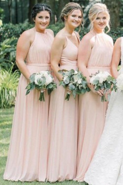 Long Pink Chiffon Floor Length Bridesmaid Dresses 902256