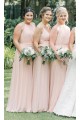 Long Pink Chiffon Floor Length Bridesmaid Dresses 902256