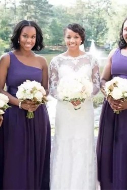 Long One Shoulder Floor Length Bridesmaid Dresses 902257