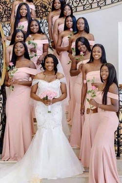 Long Pink Mermaid Floor Length Bridesmaid Dresses 902258