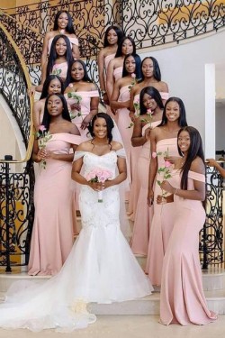 Long Pink Mermaid Floor Length Bridesmaid Dresses 902258