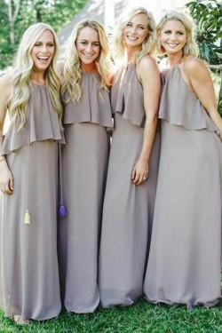 Long Grey Chiffon Floor Length Bridesmaid Dresses 902260