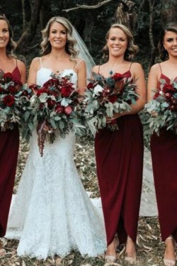 Long Burgundy Sheath/Column Spaghetti Straps Bridesmaid Dresses 902261
