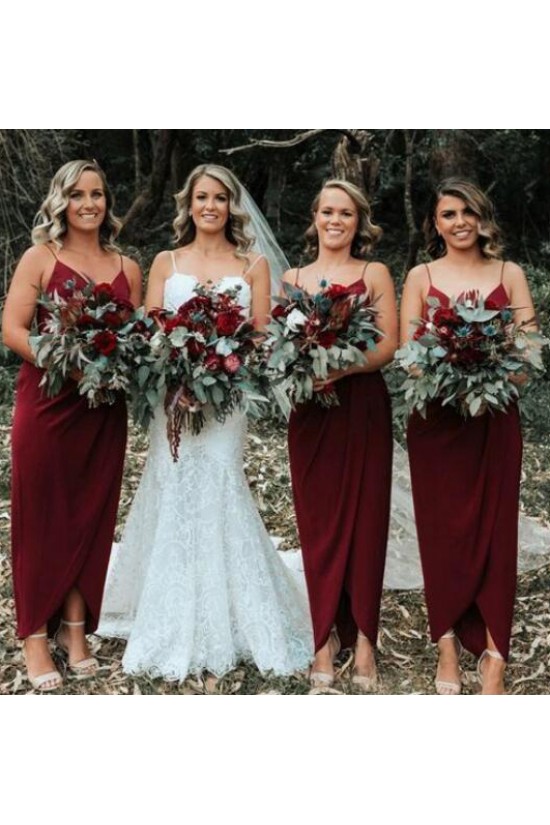 Long Burgundy Sheath/Column Spaghetti Straps Bridesmaid Dresses 902261