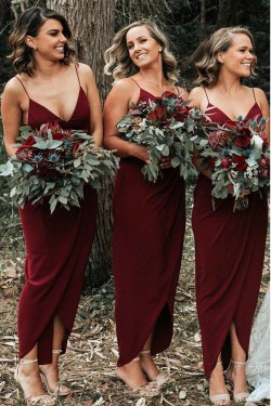 Long Burgundy Sheath/Column Spaghetti Straps Bridesmaid Dresses 902261
