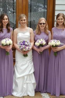 Long Purple Chiffon Beaded Floor Length Bridesmaid Dresses 902263