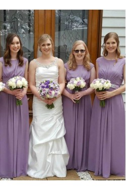 Long Purple Chiffon Beaded Floor Length Bridesmaid Dresses 902263