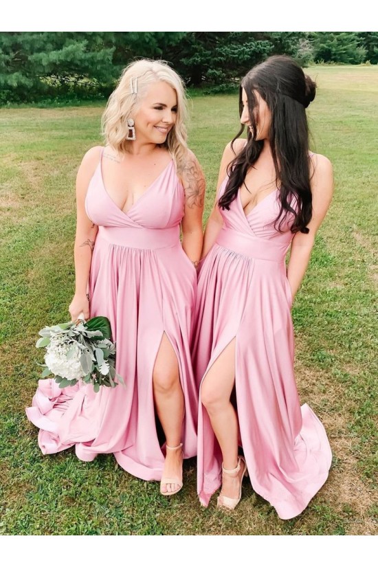 Long Pink V Neck Floor Length Bridesmaid Dresses 902266 Long Pink V Neck Floor Length Bridesmaid Dresses 902266