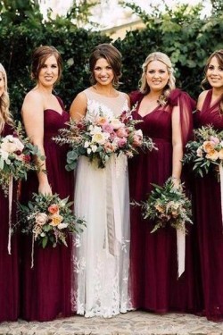 Long Grape Purple Tulle Floor Length Bridesmaid Dresses 902267
