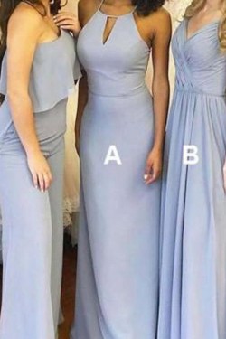Long Blue Chiffon Floor Length Bridesmaid Dresses 902268
