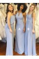 Long Blue Chiffon Floor Length Bridesmaid Dresses 902268