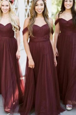 Long Tulle Off the Shoulder Bridesmaid Dresses 902271