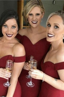 Long Mermaid Off the Shoulder Burgundy Bridesmaid Dresses 902272
