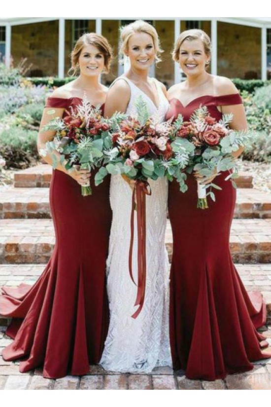 Long Mermaid Off the Shoulder Burgundy Bridesmaid Dresses 902272