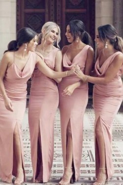 Long Pink Sheath Bridesmaid Dresses 902276