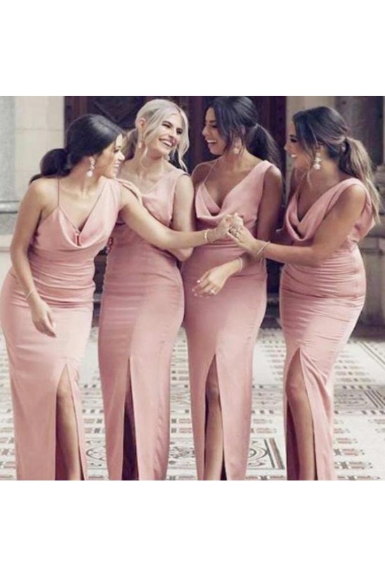 Long Pink Sheath Bridesmaid Dresses 902276