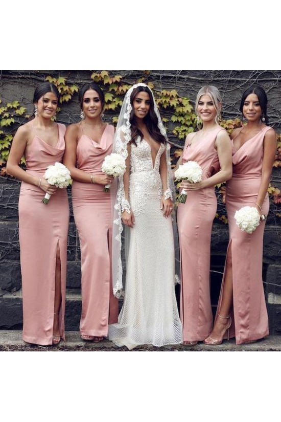 Long Pink Sheath Bridesmaid Dresses 902276