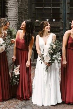 A-Line Long Chiffon Spaghetti Straps Bridesmaid Dresses 902278