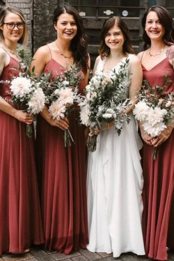 A-Line Long Chiffon Spaghetti Straps Bridesmaid Dresses 902278